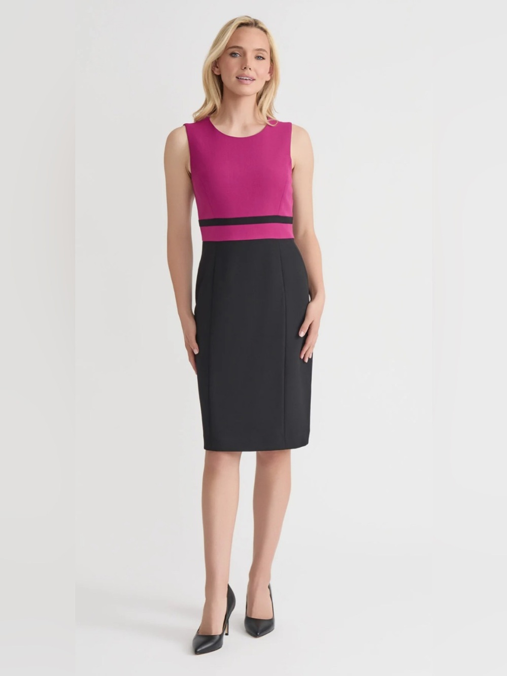 Kasper Magenta and Black Colorblock Sheath Pencil Skirt